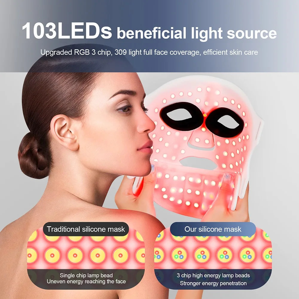 Silicone LED Mask Face with Neck 7 Colors LED Photon Red Light Infrared Therapy Flexible Facial Mask Repair Skin Wireless Use