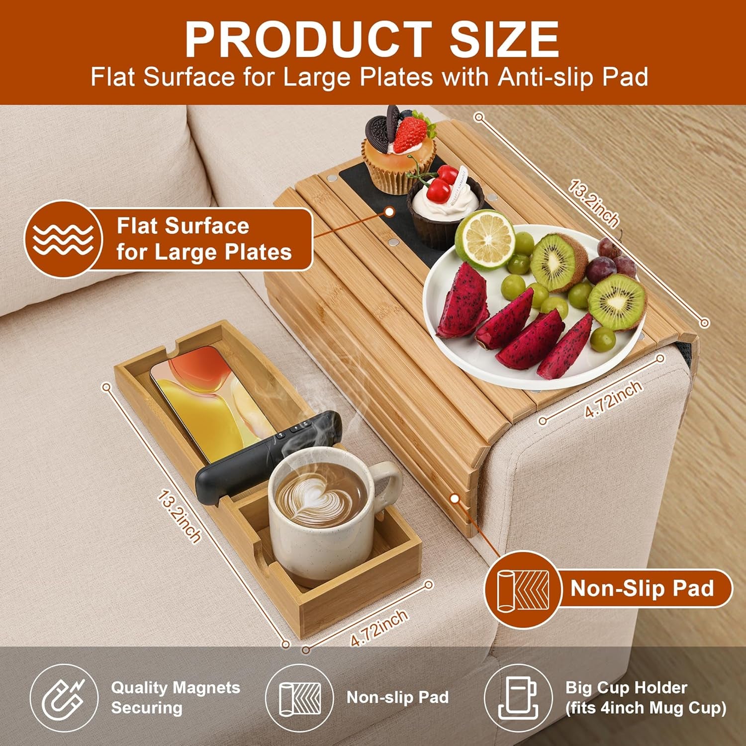 3-In-1 Magnetic Detachable Couch Arm Tray