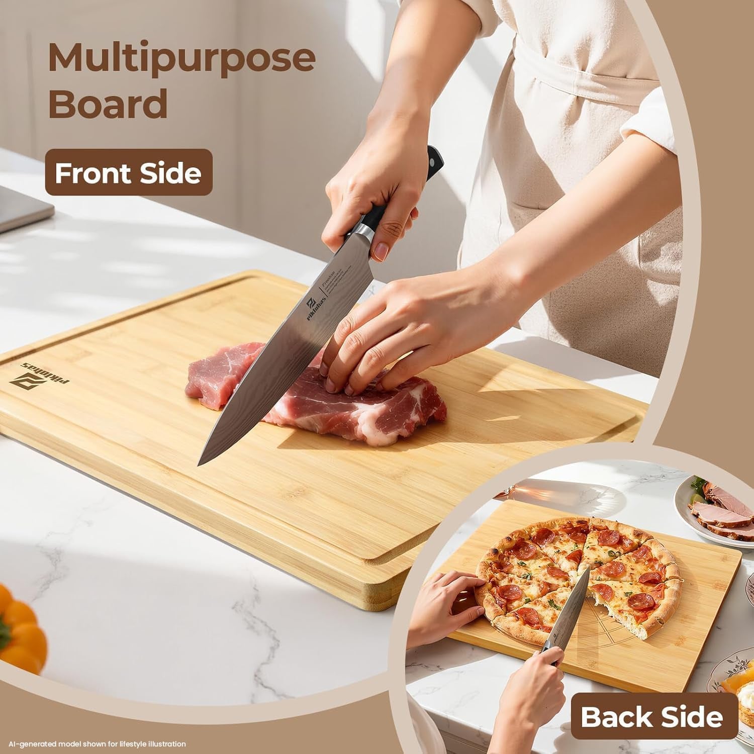 Premium Bamboo Charcuterie Chopping Board with Holder Non Slip