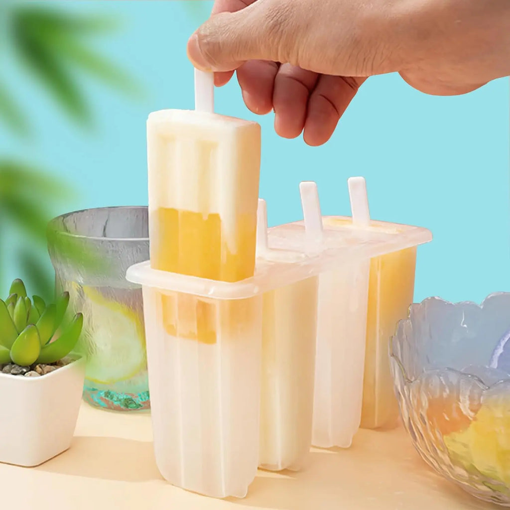 2 Pcs 4 Cavity Popsicle Mold for Homemade Ice Cream and Frozen Treats, Food-Grade Ice Pop Maker with Sticks, Easy Release Design