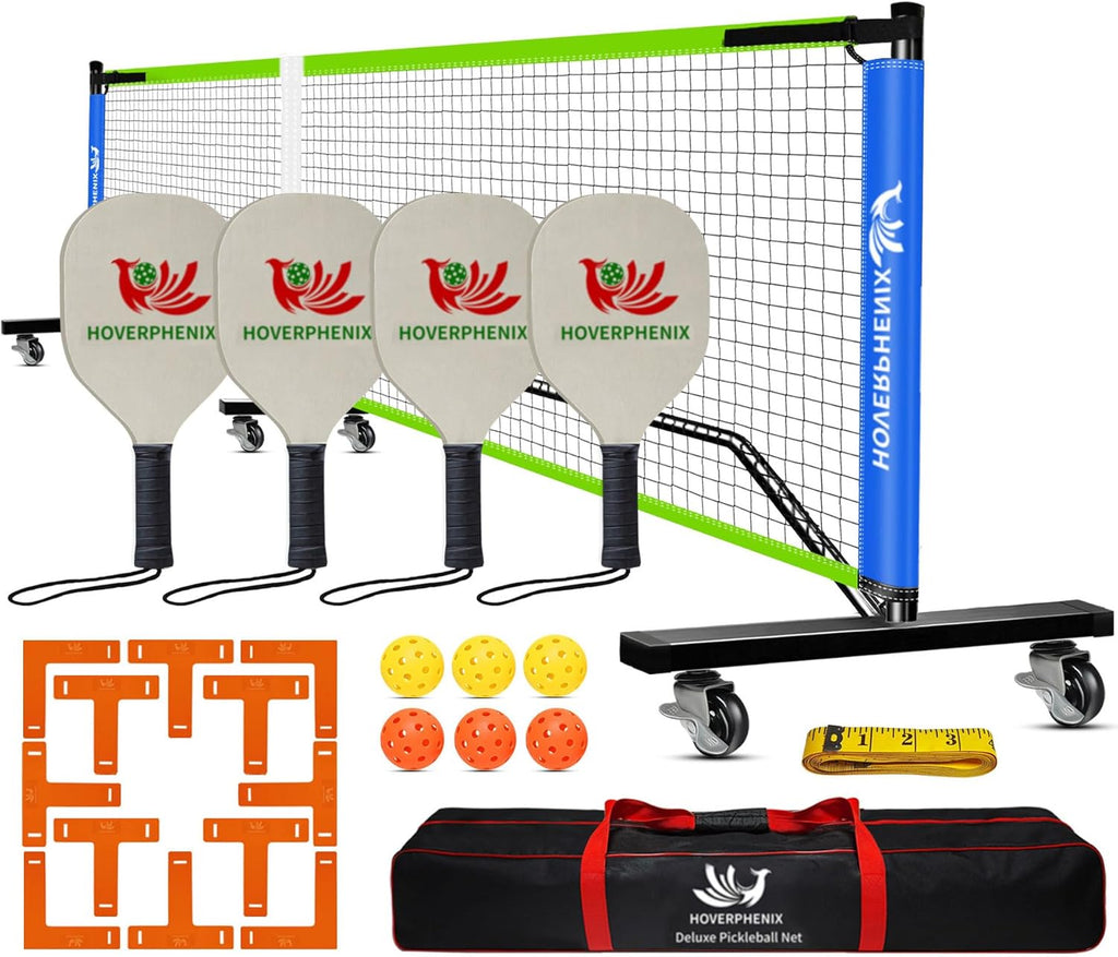 Portable Pickleball Net Set, 22FT Pickle Ball Net with Paddle Set of 4 