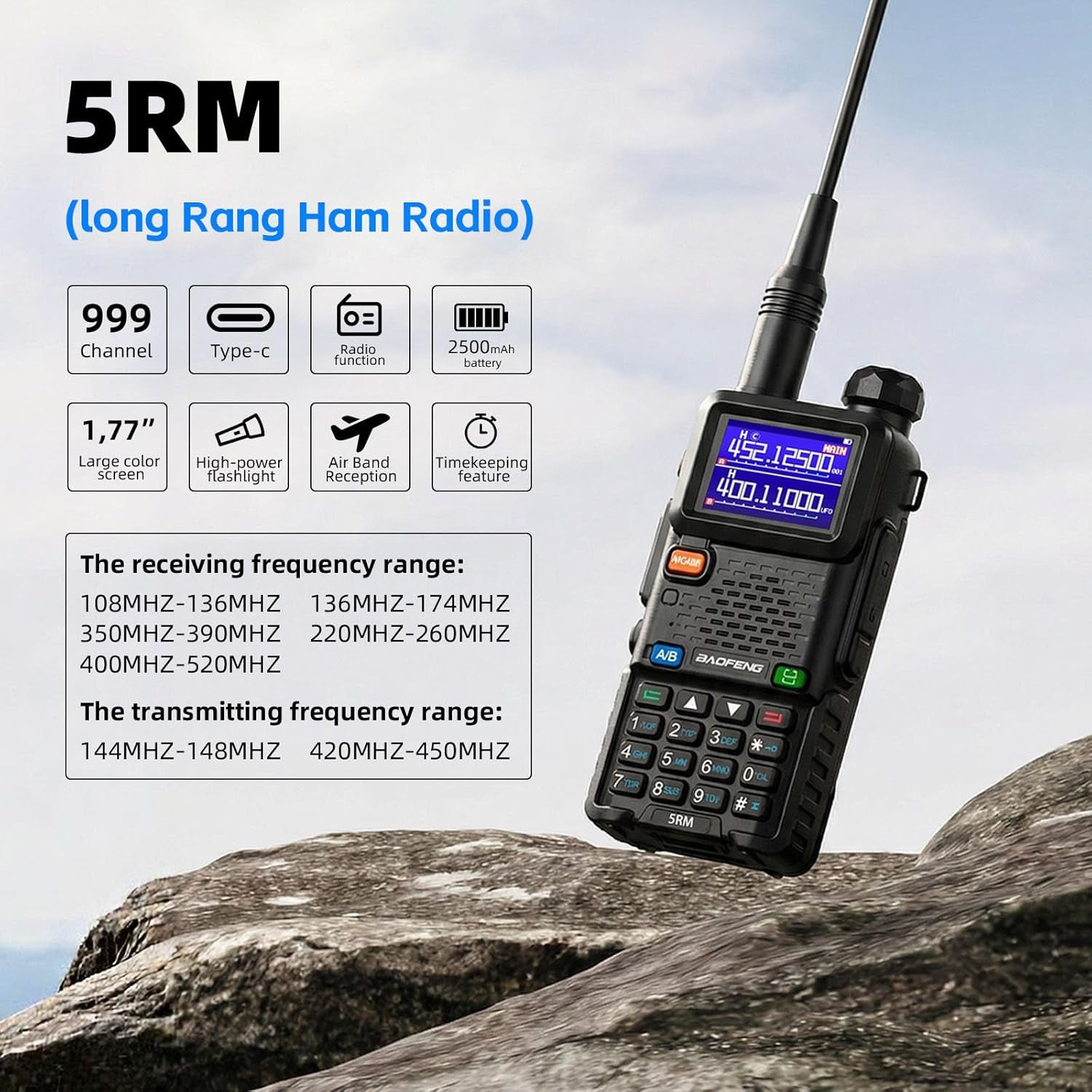UV-5RM Ham Radio Handheld UV5R Dual Band-Long Range Walkie Talkies with NOAA Weather 