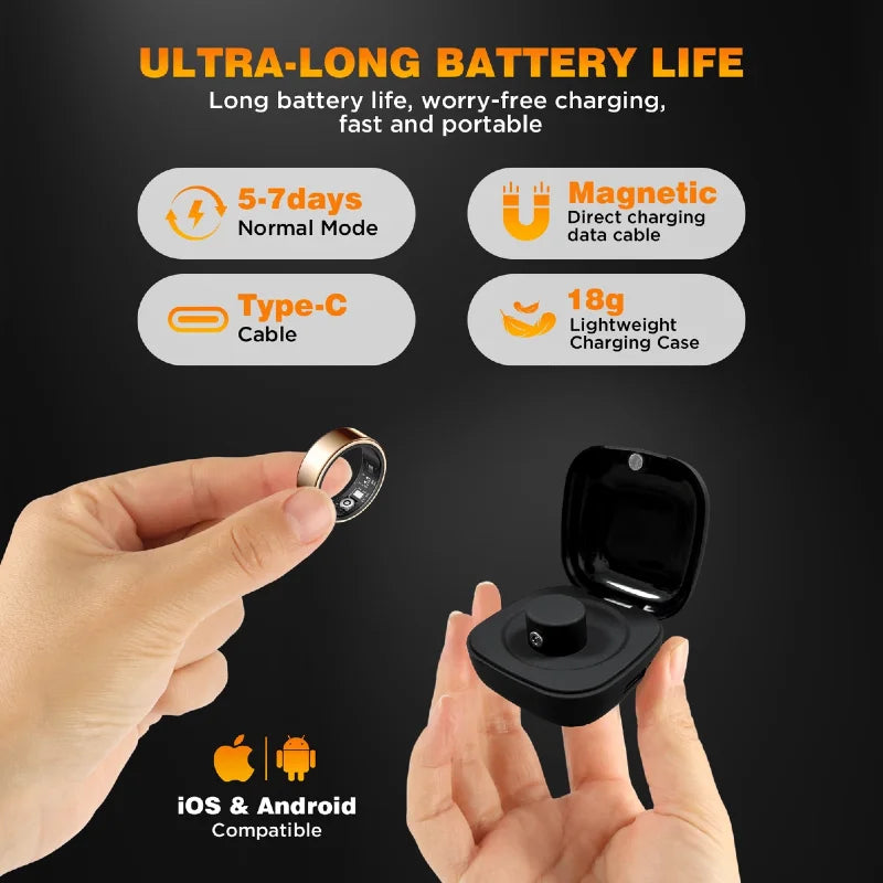 Wearable Smart Ring, Durable Stainless Steel, Lightweightwireless Bluetooth, IP68 Waterproof Dustproof, Accurate Spo2Heart Rate Sleep Monitoring, Smart Notifications, Couple Giftfor Men and Women, No Subscription Required, Ios & Androidcompatible Outd