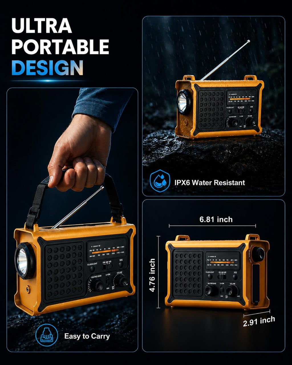 Emergency Weather Radio – Hand Crank Solar, 12000Mah Power Bank