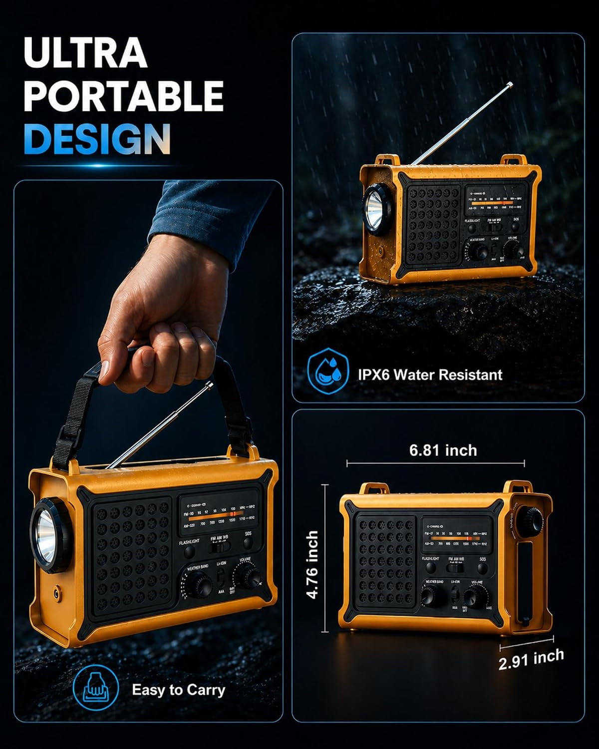 Emergency Weather Radio – Hand Crank Solar, 12000Mah Power Bank