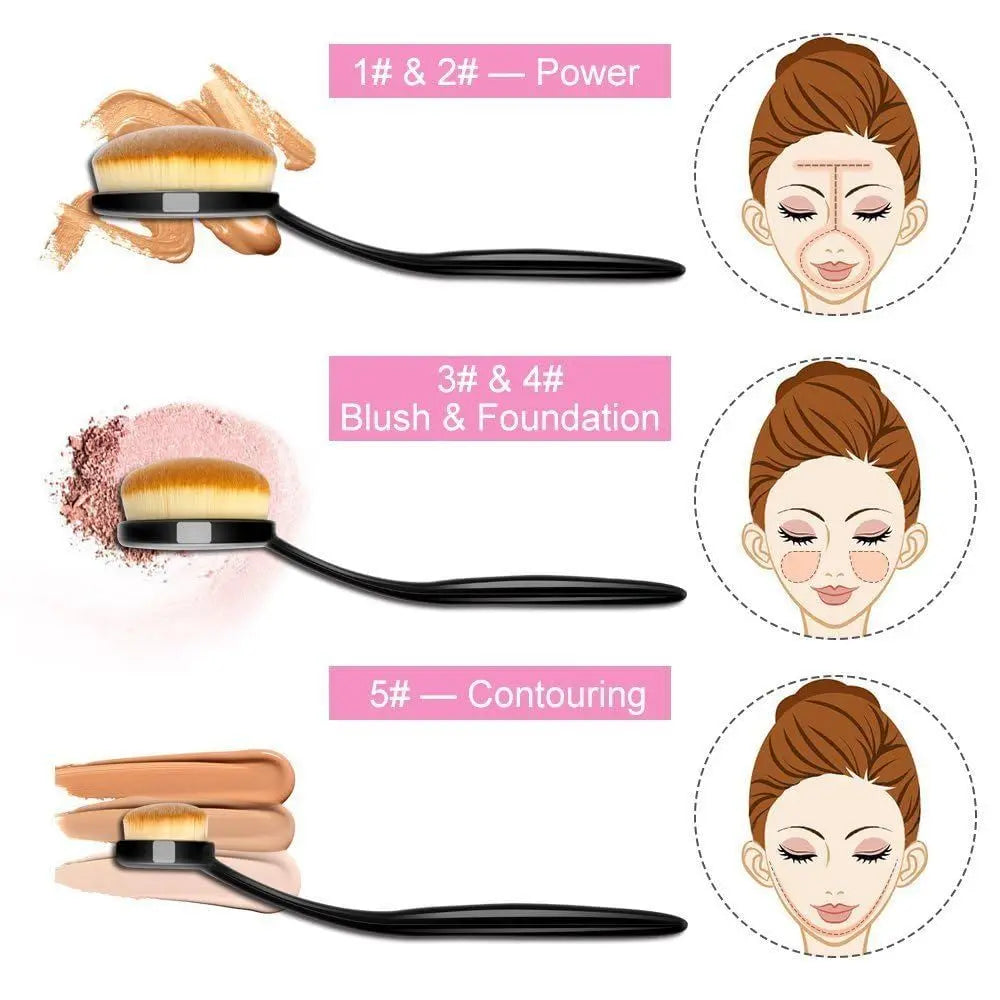 10-Piece Oval Makeup Brush Set: Professional Foundation, Contour, Concealer, Eyeliner, and Blending Tools for Women - Ideal Gift