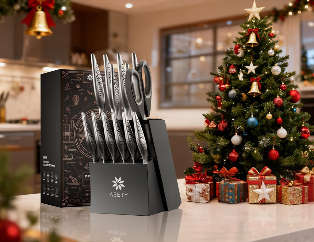 Premium Knife Set 15 PCS Stainless Steel Knife Set with Built-In Sharpener