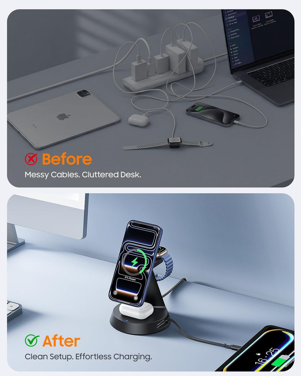 4 in 1 Magnetic Wireless Charger with 20W Fast Retractable Cable for Apple Devices