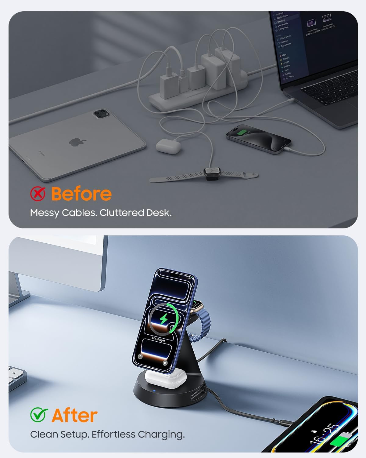 4 in 1 Magnetic Wireless Charger with 20W Fast Retractable Cable for Apple Devices