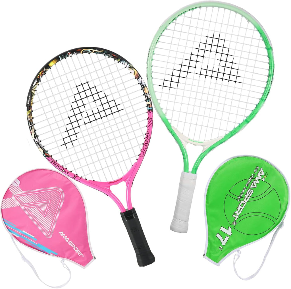 17" Graffiti Pink Kids Tennis Racket with 17" Green Kids Tennis Racket
