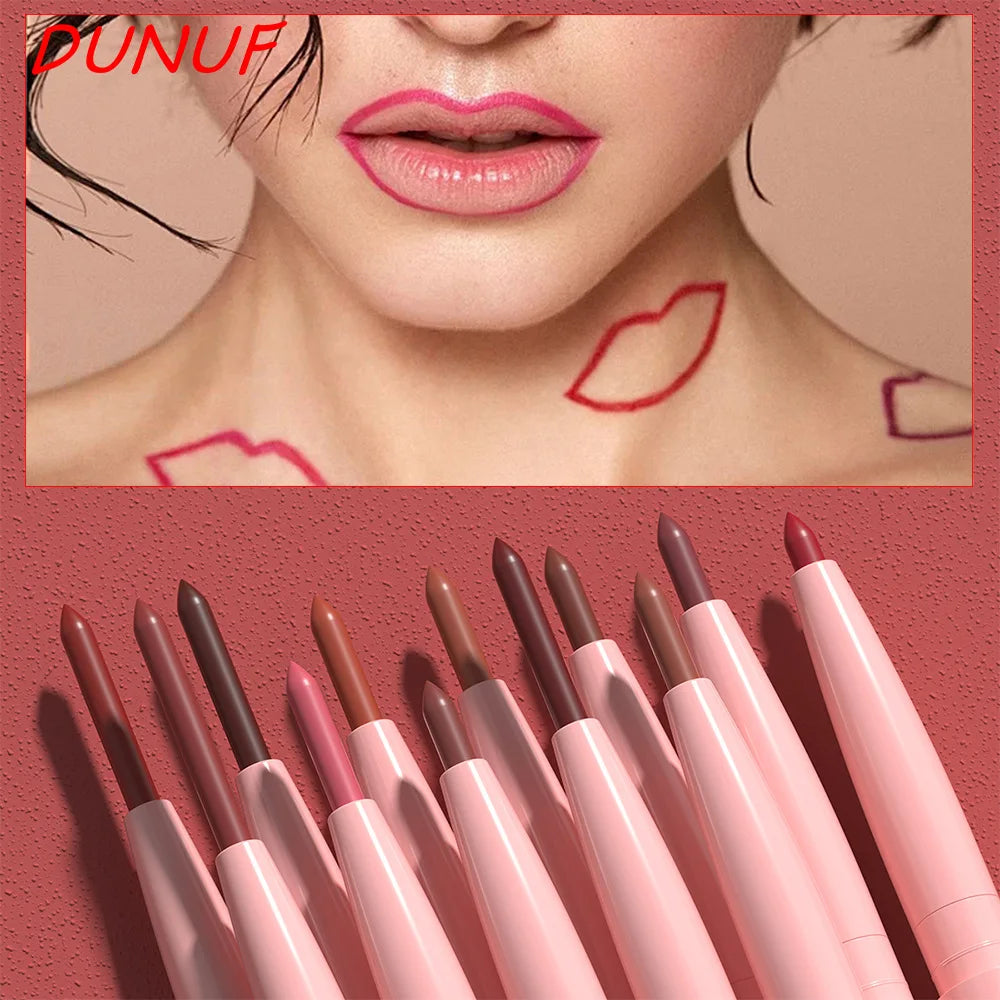 Matte Lip Liner Pencil Set 12 Colors Lip Contour Lipstick Waterproof Non-Transfer Highly Pigmented Nude-Pink Daily&Party Makeup