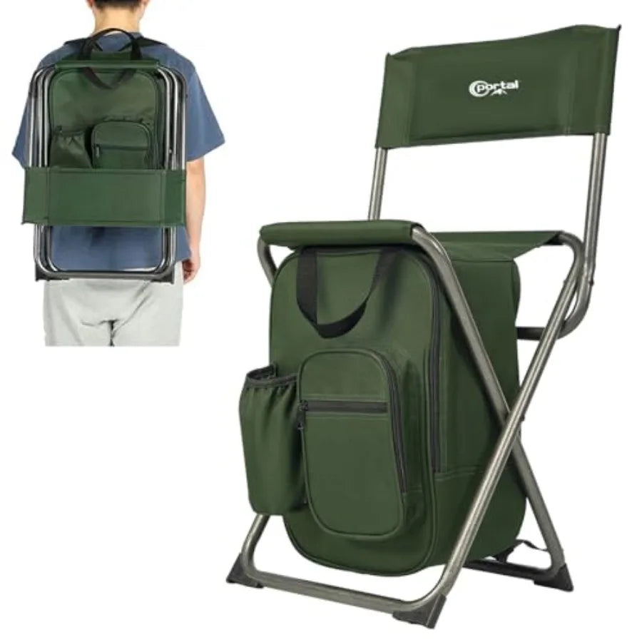 Backpack Cooler Chair Fishing Chairs with Backrest Folding Camping Stool Compact for Outdoors Hiking Hunting Travel Supports 22