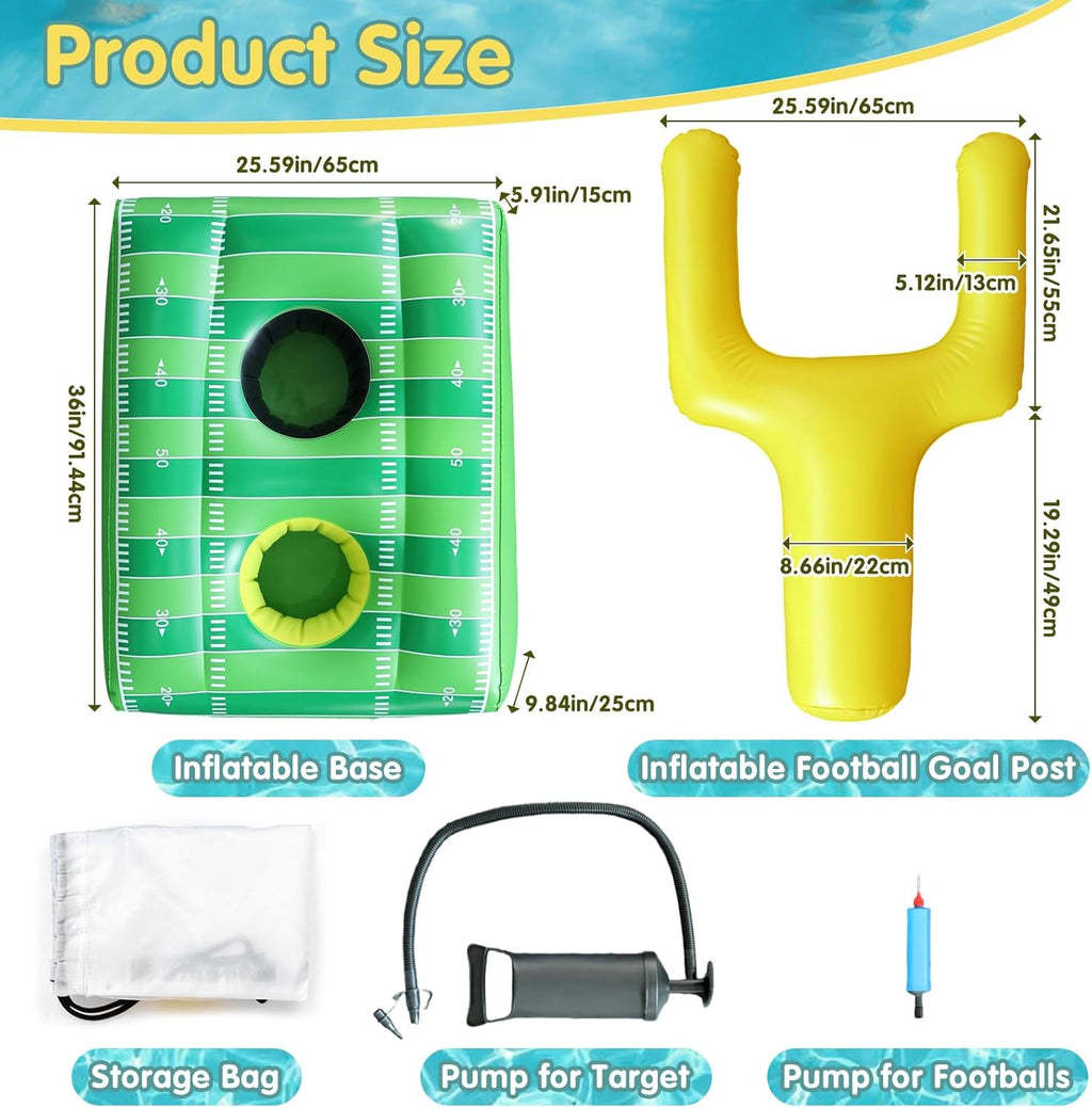 Inflatable Football Pool Ring Toss Game - 3-In-1 Floating Football Target for Swimming Pool