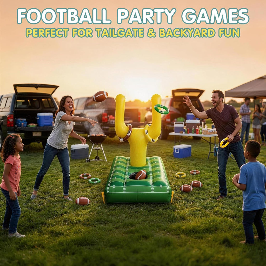 Inflatable Football Pool Ring Toss Game - 3-In-1 Floating Football Target for Swimming Pool