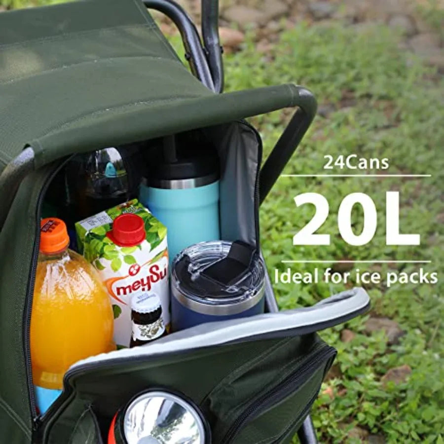 Backpack Cooler Chair Fishing Chairs with Backrest Folding Camping Stool Compact for Outdoors Hiking Hunting Travel Supports 22
