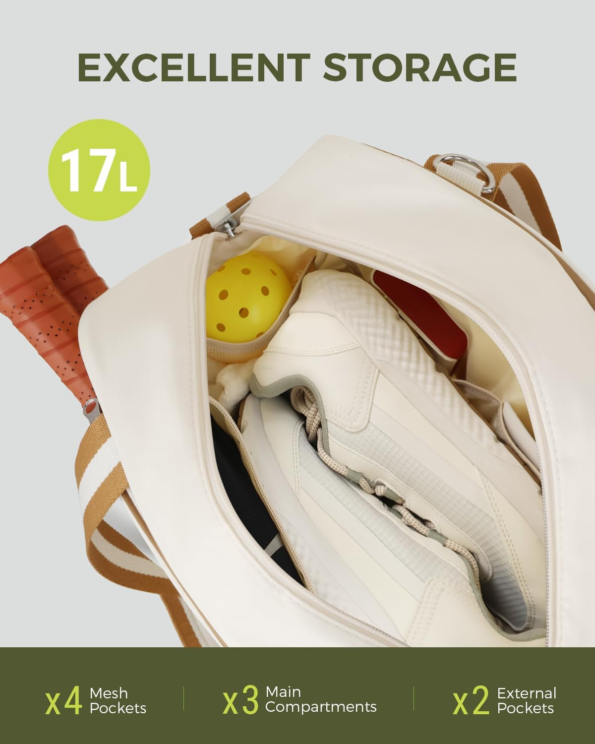 Pickleball Tote Bag for Women Men with Paddle Cover Pocket External Ball Bag 