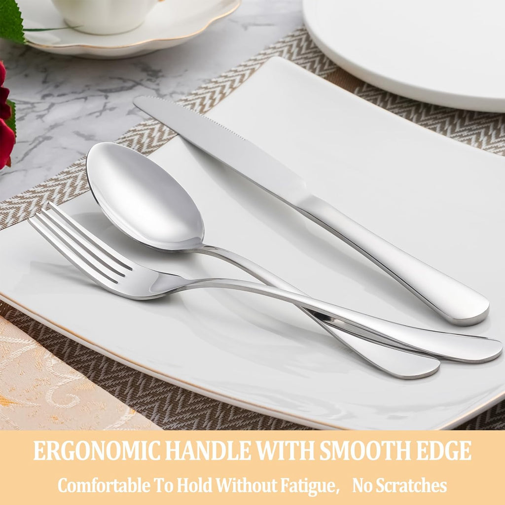 50 Piece Silverware Set Service for 10. Premium Stainless Steel Flatware Set