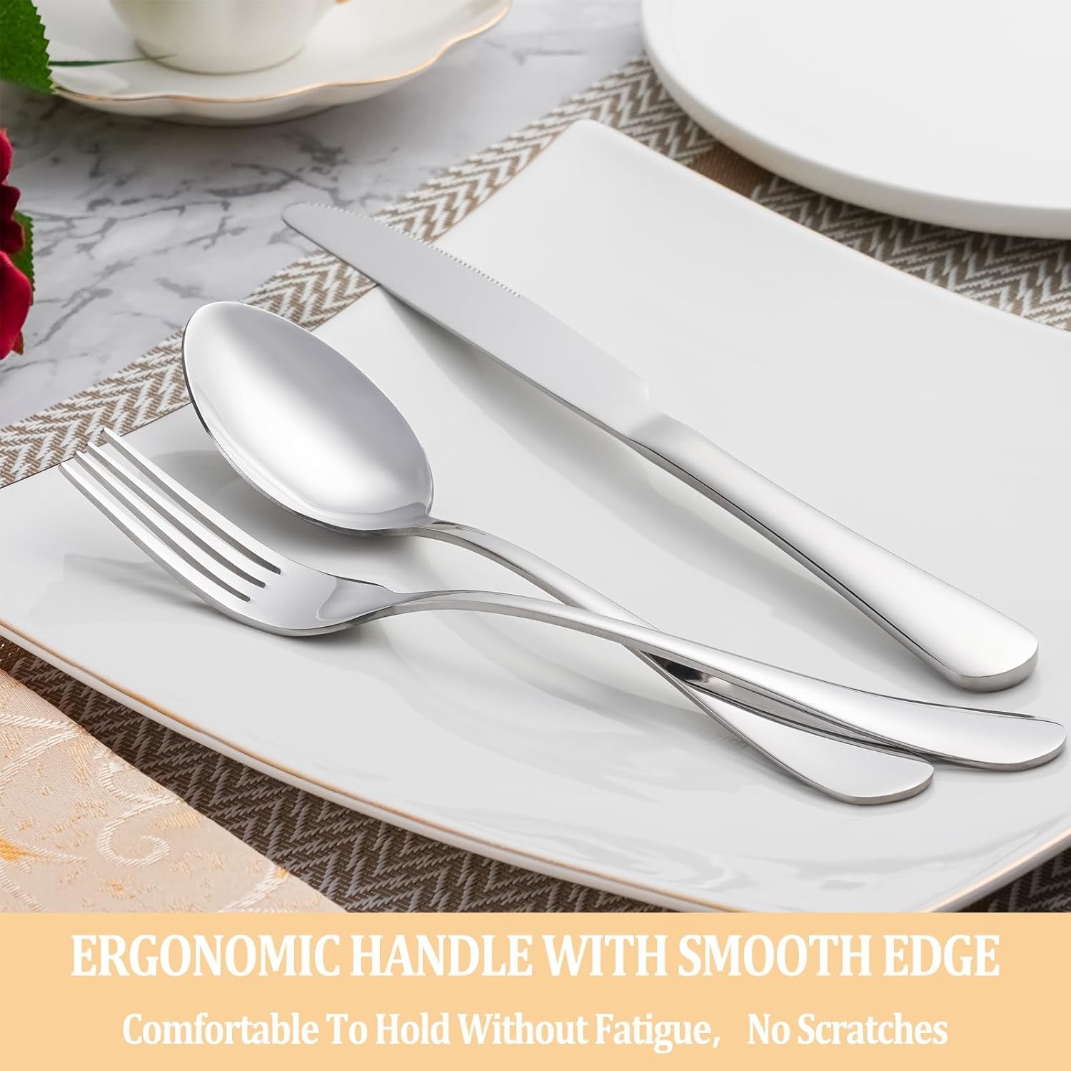 50 Piece Silverware Set Service for 10. Premium Stainless Steel Flatware Set