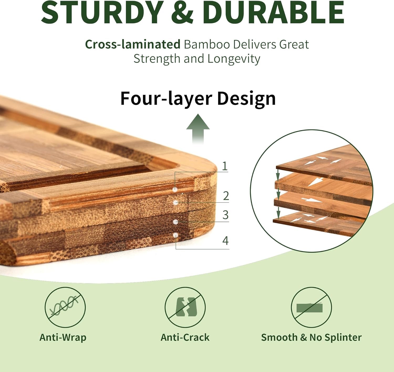 Bamboo Cutting Board for Kitchen with Juice Groove