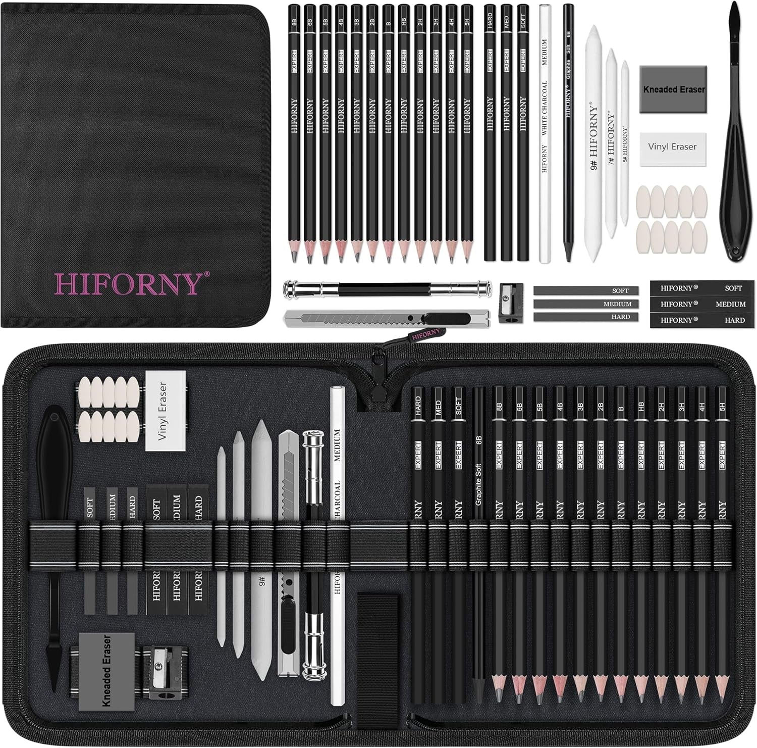 42 PCS Drawing Set, Sketching Kit with Graphite & Charcoal Pencils