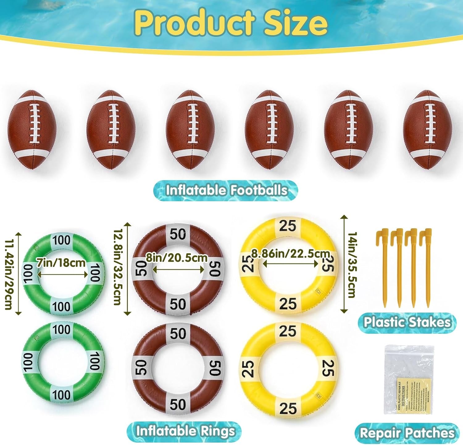 Inflatable Football Pool Ring Toss Game - 3-In-1 Floating Football Target for Swimming Pool