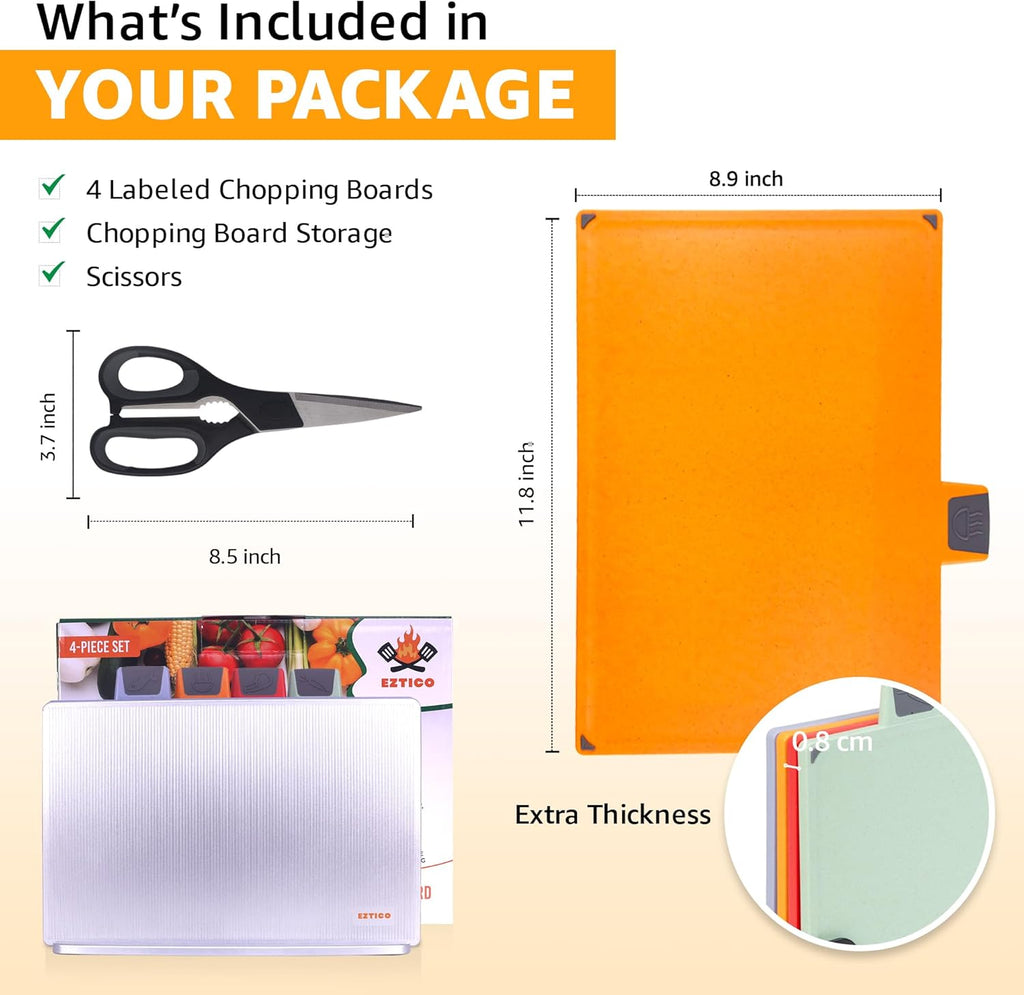 4-Piece Non-Toxic Cutting Board Set with Premium Scissors and Holder