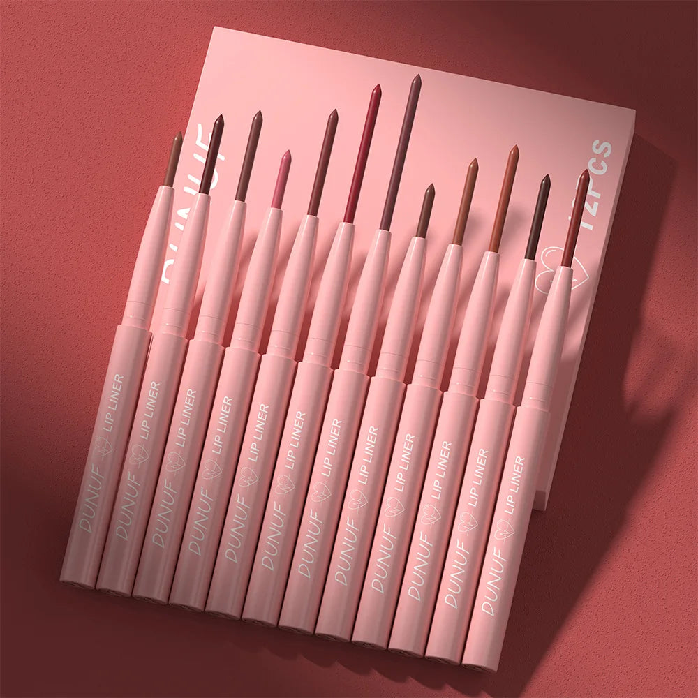 Matte Lip Liner Pencil Set 12 Colors Lip Contour Lipstick Waterproof Non-Transfer Highly Pigmented Nude-Pink Daily&Party Makeup
