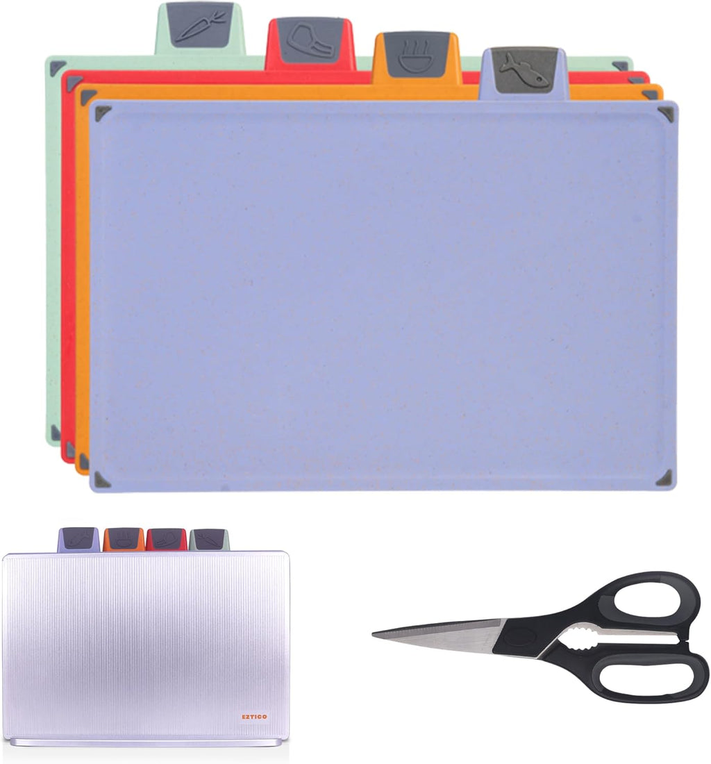 4-Piece Non-Toxic Cutting Board Set with Premium Scissors and Holder