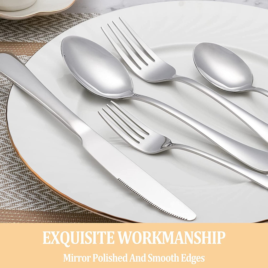 50 Piece Silverware Set Service for 10. Premium Stainless Steel Flatware Set