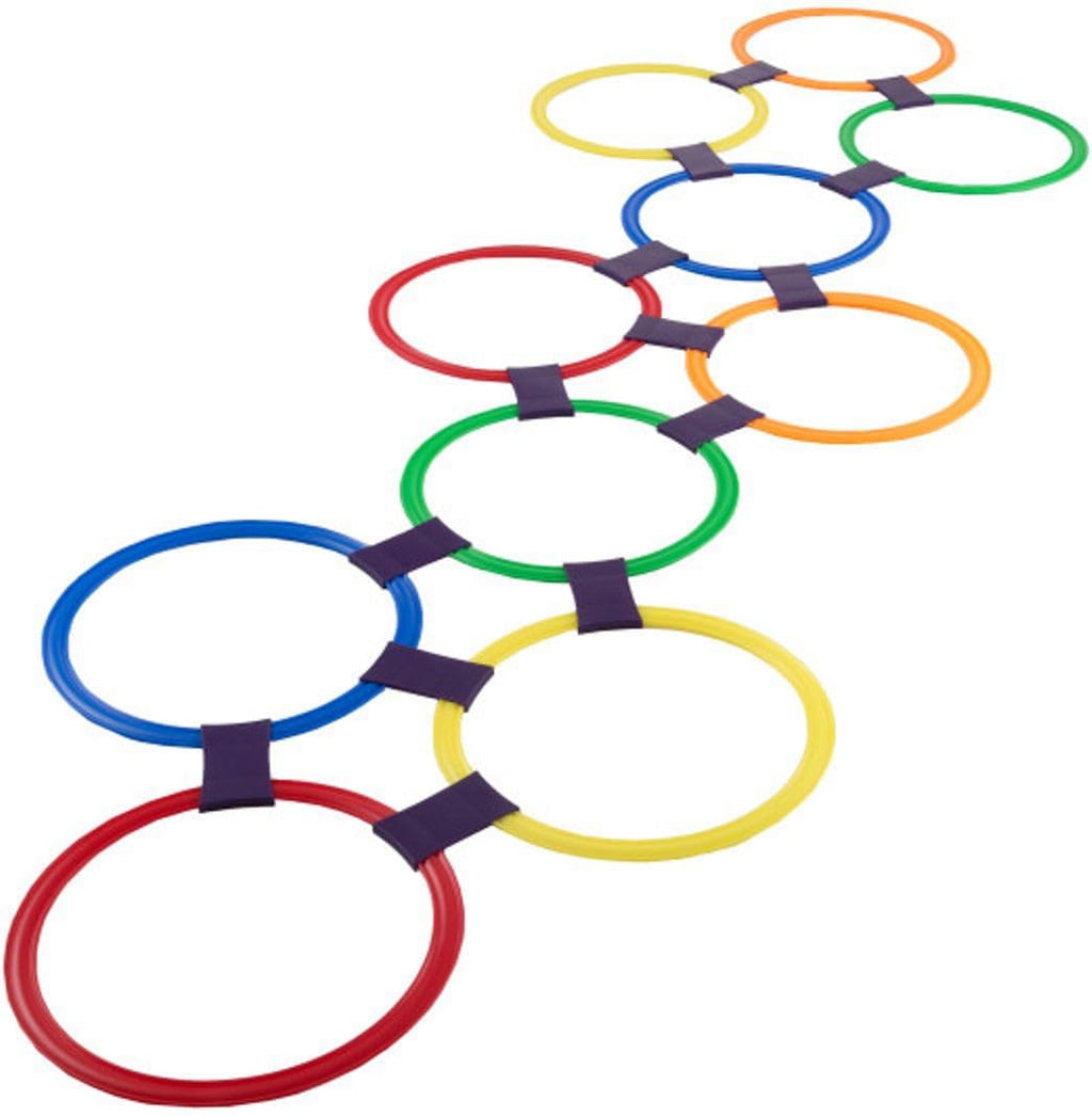 Hopscotch Rings Game - Ten 11-Inch Plastic Rings and 15 Connectors for Indoor and Outdoor Use 
