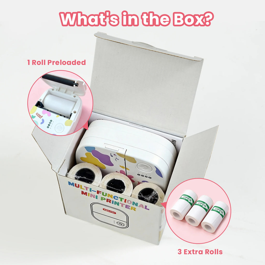 YISORA Mini Portable Sticker Printer , Mini Thermal Printer with 4 Rolls Paper, Bluetooth Inkless Printpods, Pocket Label Maker