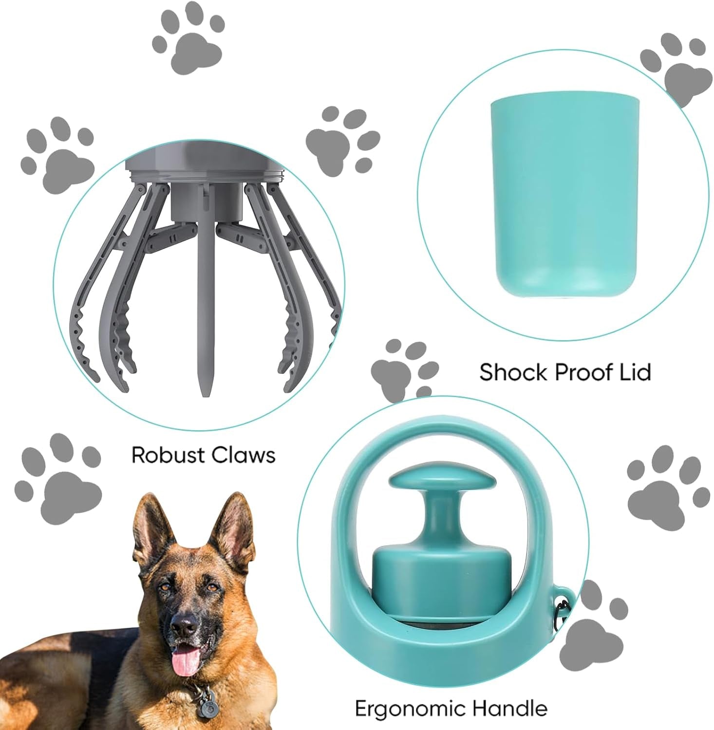 Dog Pooper Scooper, Portable No Touch Poop Scooper for Small Medium Large Dogs, Dog Waste Pick-Up Cleaner with 15PCS Bag Attachment and Leak-Proof Waste Storage Container
