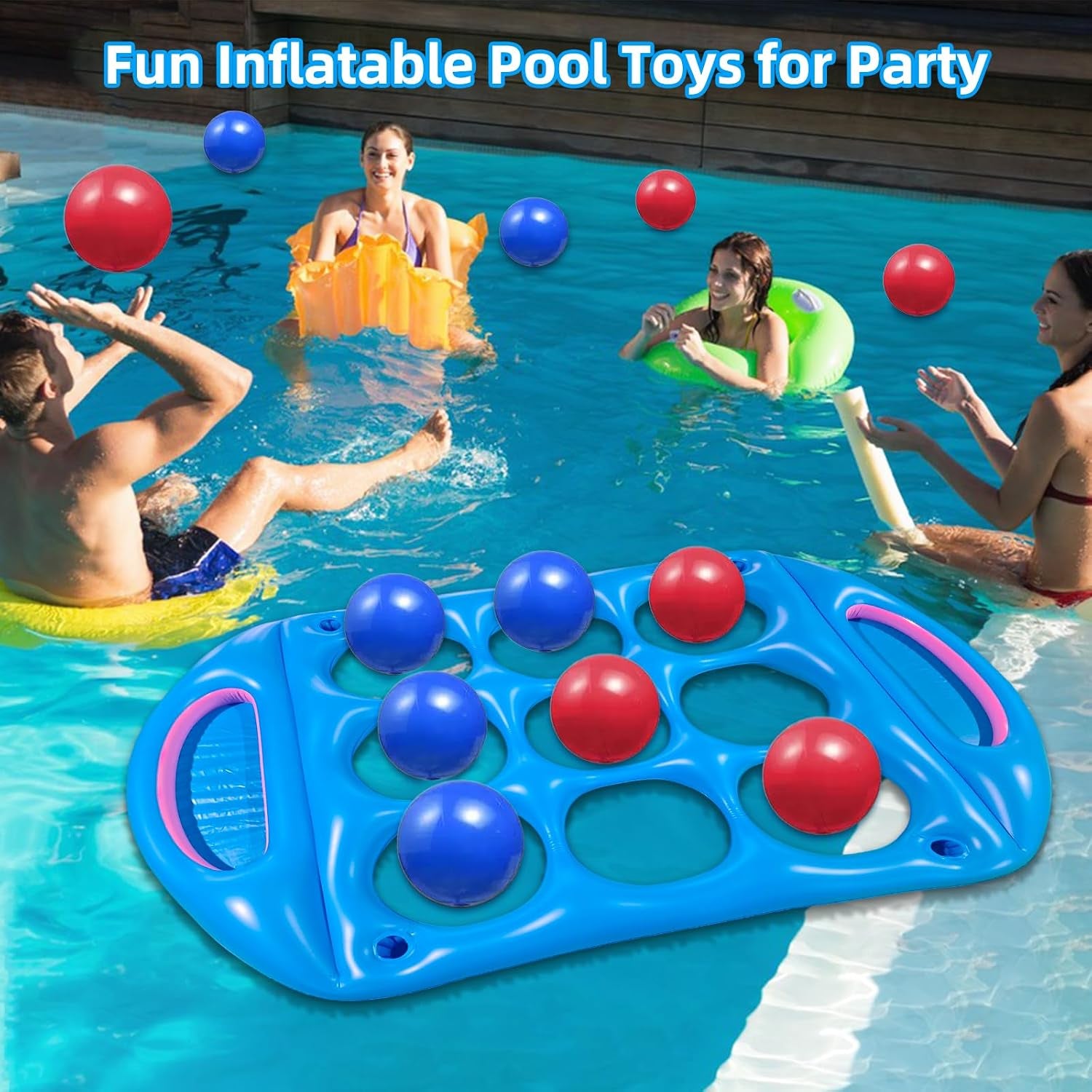 Tic Tac Toe Pool Toys Game Set: Giant Floating Board Set with 12 Balls & Cup Holders