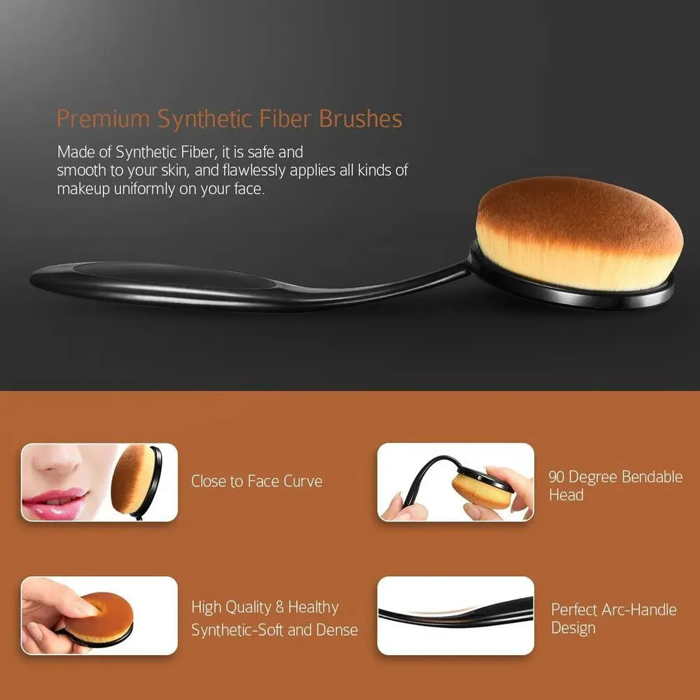 10-Piece Oval Makeup Brush Set: Professional Foundation, Contour, Concealer, Eyeliner, and Blending Tools for Women - Ideal Gift