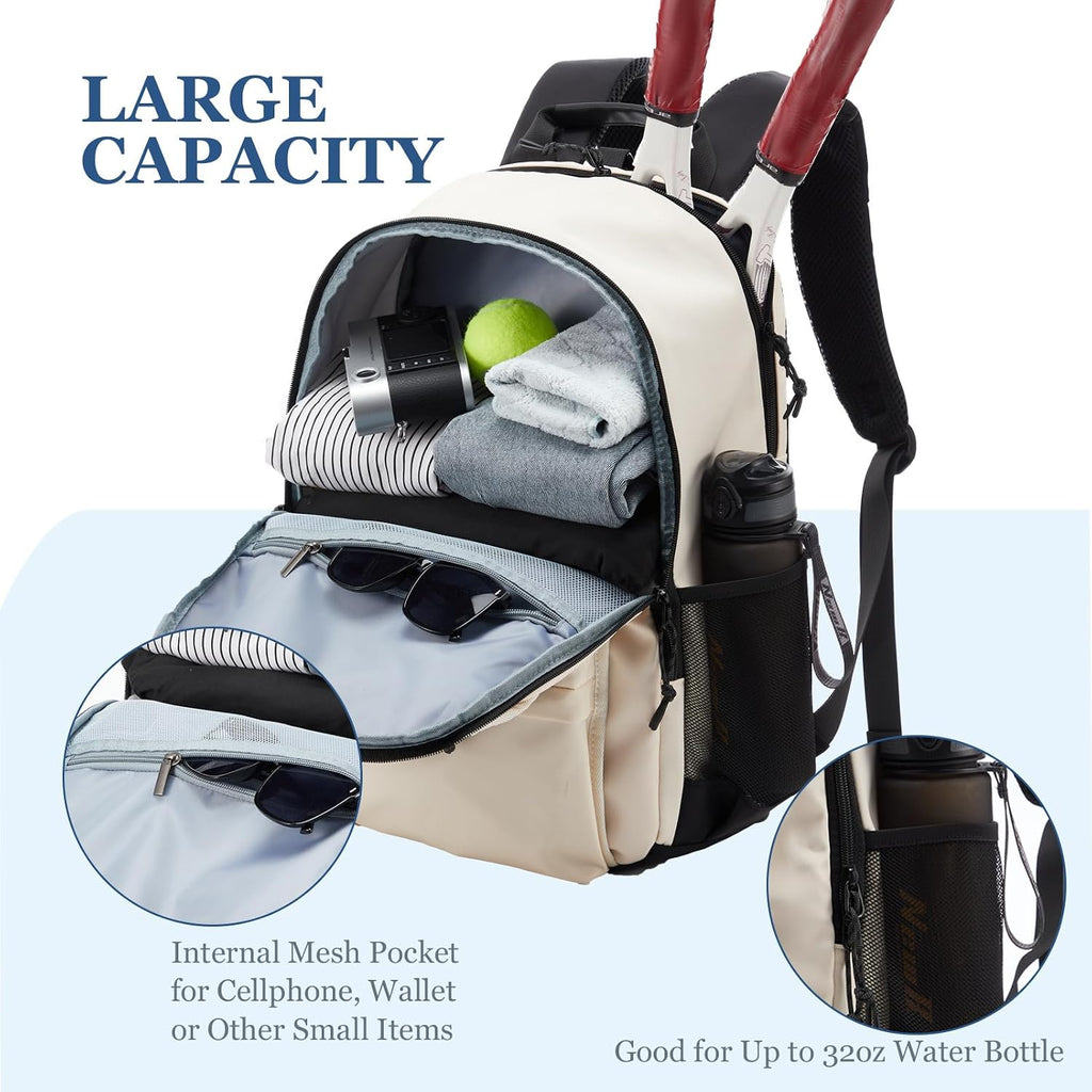 Tennis Bag, Tennis Backpack for Women Men 2 Rackets with Insulated Pocket Shoe Compartemnt for Pickleball Tennis
