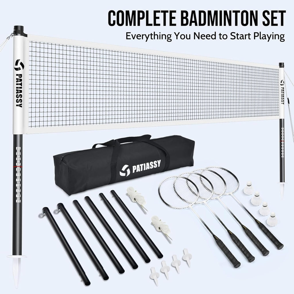 Badminton Set for Backyard, Outdoor Badminton Net with Anti-Sag Design, 4 Professional Badminton Rackets, 4 Shuttlecocks and Carry Bag for Lawn or Beach