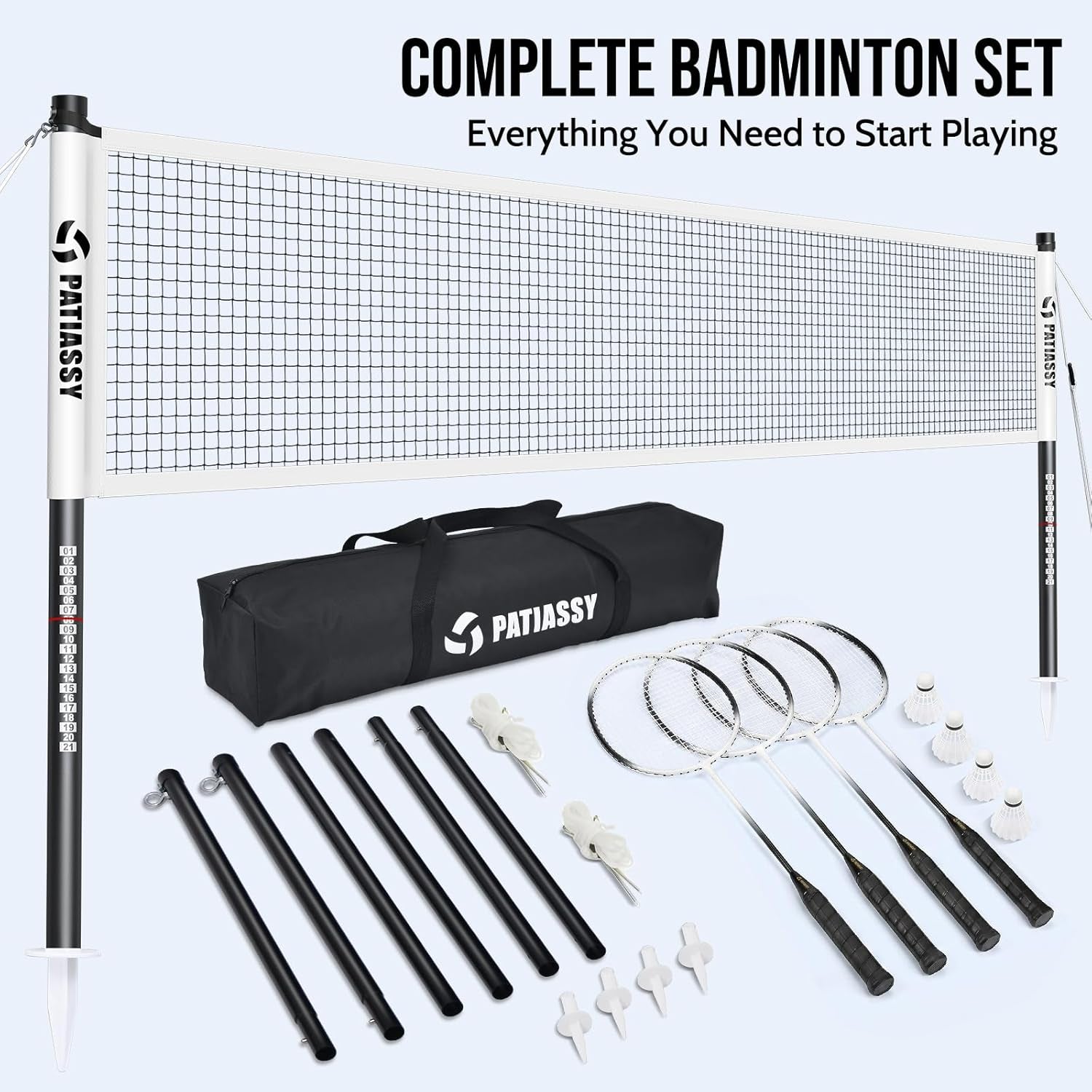Badminton Set for Backyard, Outdoor Badminton Net with Anti-Sag Design, 4 Professional Badminton Rackets, 4 Shuttlecocks and Carry Bag for Lawn or Beach