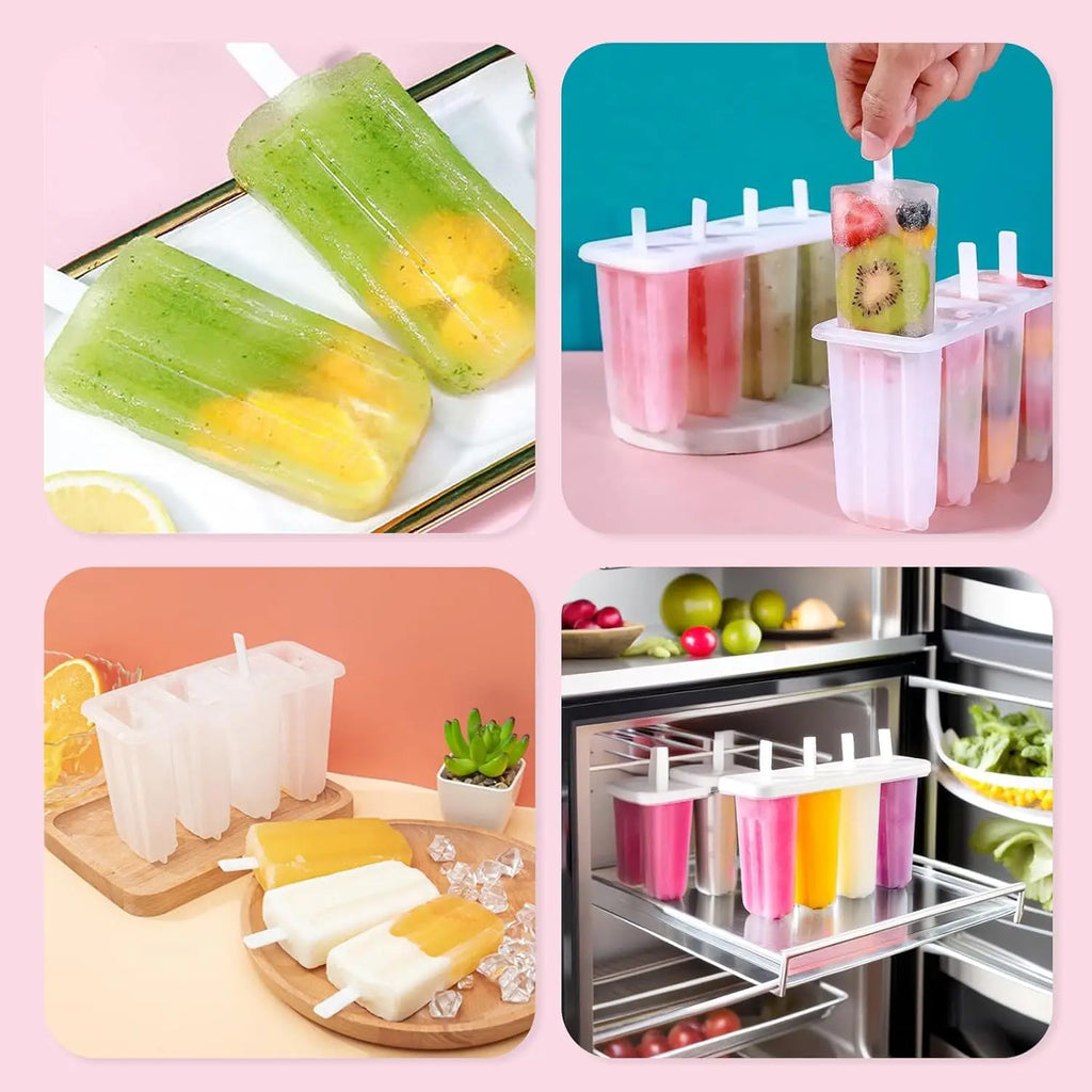 2 Pcs 4 Cavity Popsicle Mold for Homemade Ice Cream and Frozen Treats, Food-Grade Ice Pop Maker with Sticks, Easy Release Design