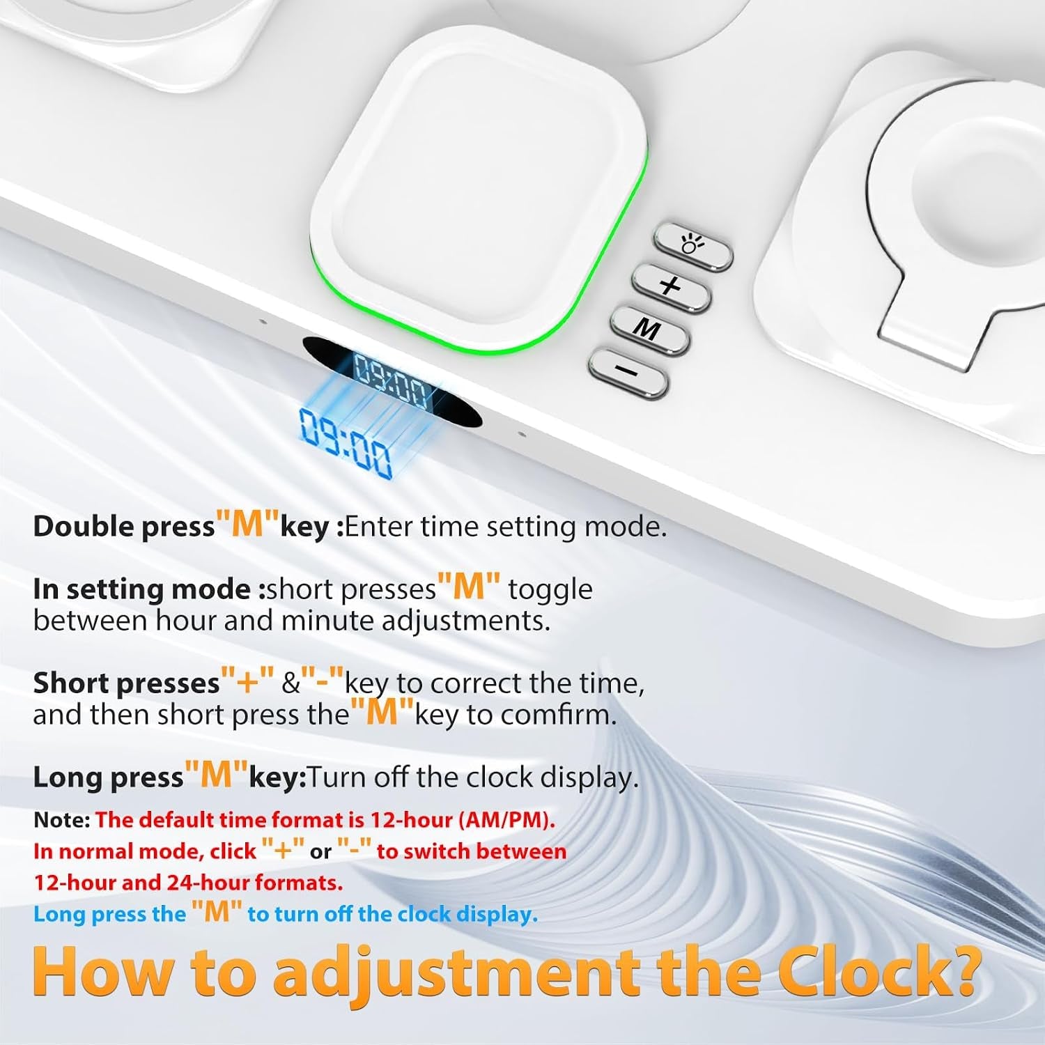 30W Charging Station for Apple Products, Foldable Wireless Charger with Clock Display&7 Color Light