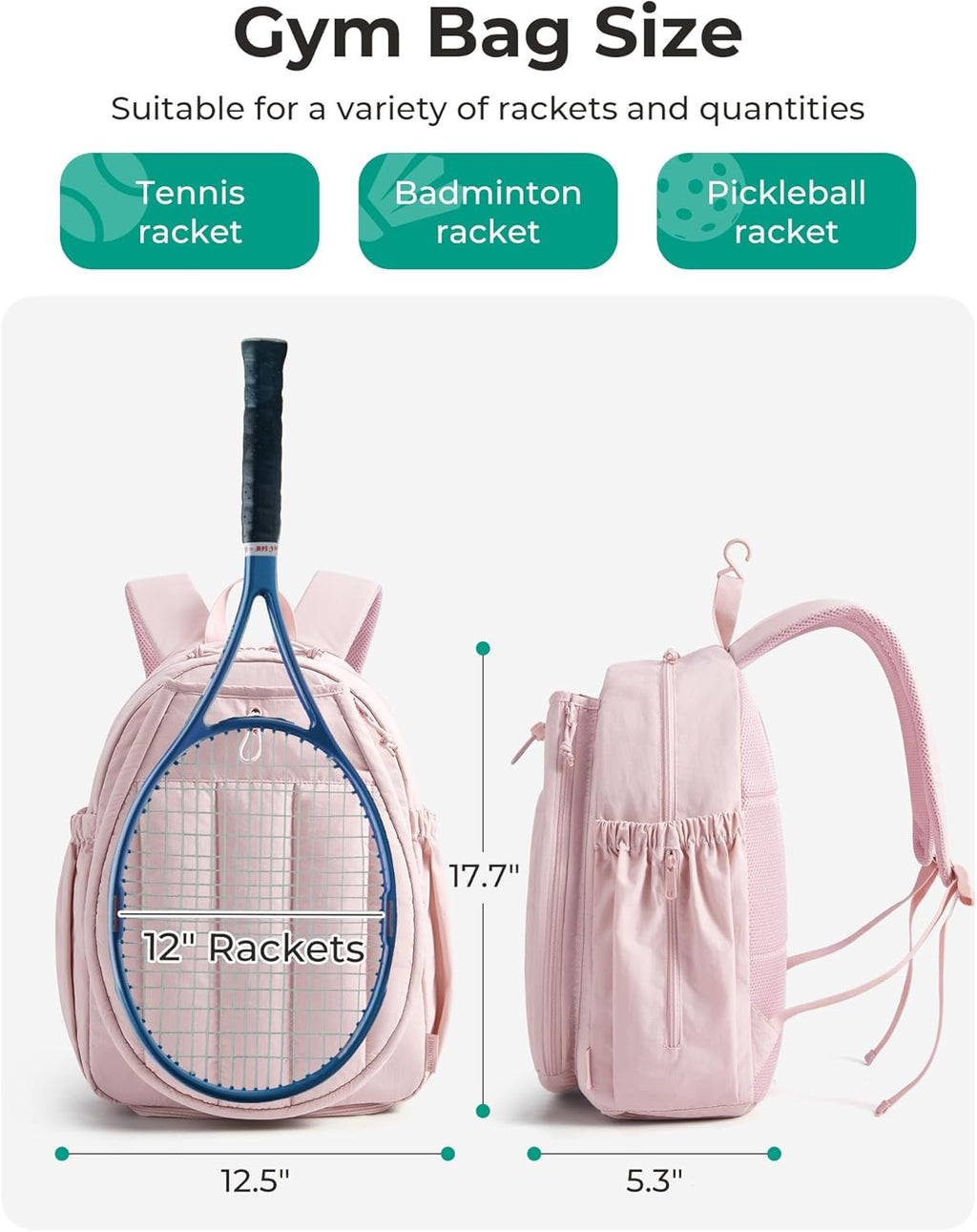 Tennis Gym Bag for Women, Tennis Backpack Holds 2 Rackets with Shoe Compartment