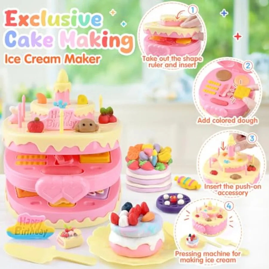 Color Dough Set Kitchen Creations with Ice Cream/Cake/Noodle/Hamburger Maker Mache, Arts Crafts Play Food Toys Tools Kit for Bo