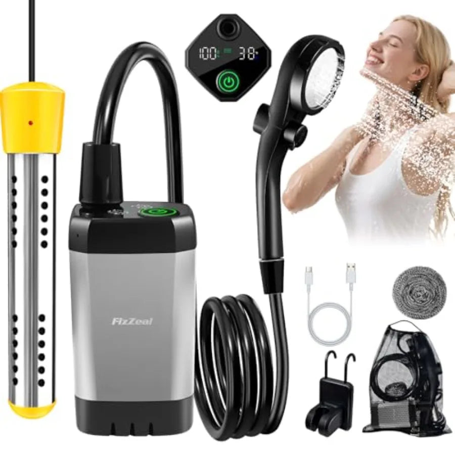 Portable Shower with Heaterportable Shower for Camping with 2000W Auto-Off Heater 4 Spray Modes Lasting 140 Mins LED Display Po