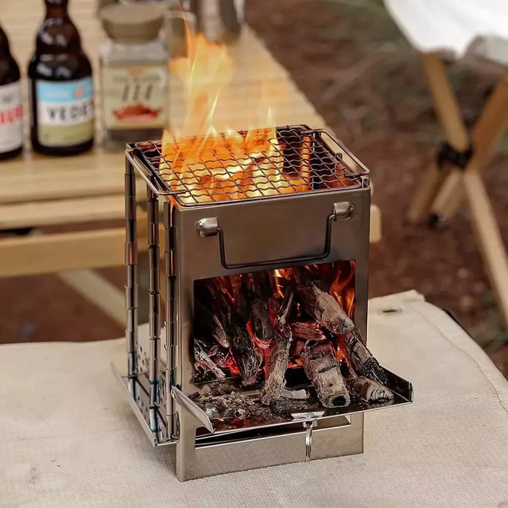 Stainless Steel Wood-Burning Stove Lightweight Compact Camping Stove Portable Folding Wood Stove for Outdoor Camping Hiking