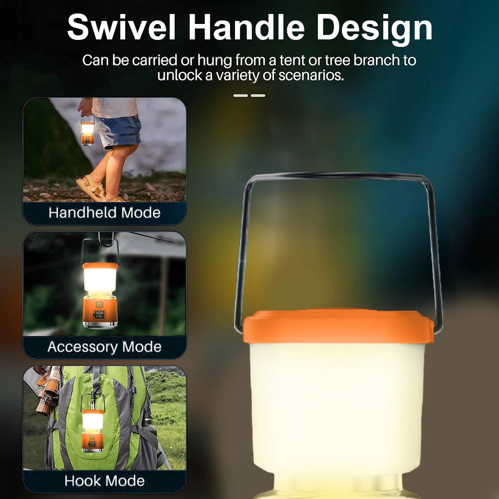 New Portable Camping Light Power Bank LED Camping String with Handles 4 Lighting Stepless Dimming Waterproof Outdoor Tent Light