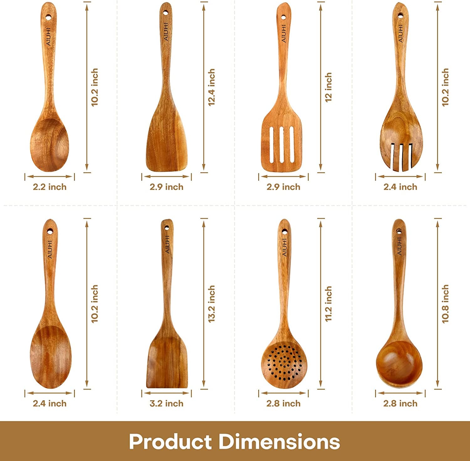Wood Spoons for Cooking, Nonstick Kitchen Utensil Set