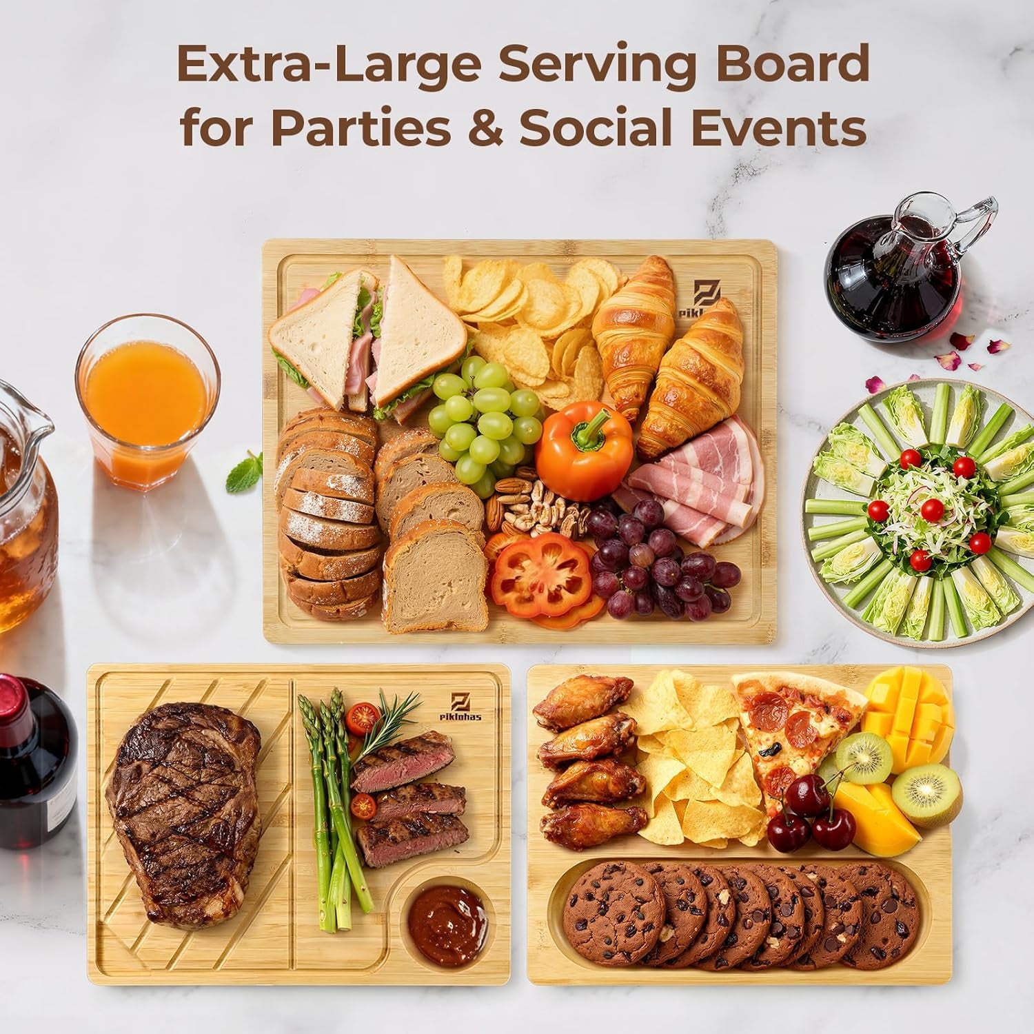 Premium Bamboo Charcuterie Chopping Board with Holder Non Slip