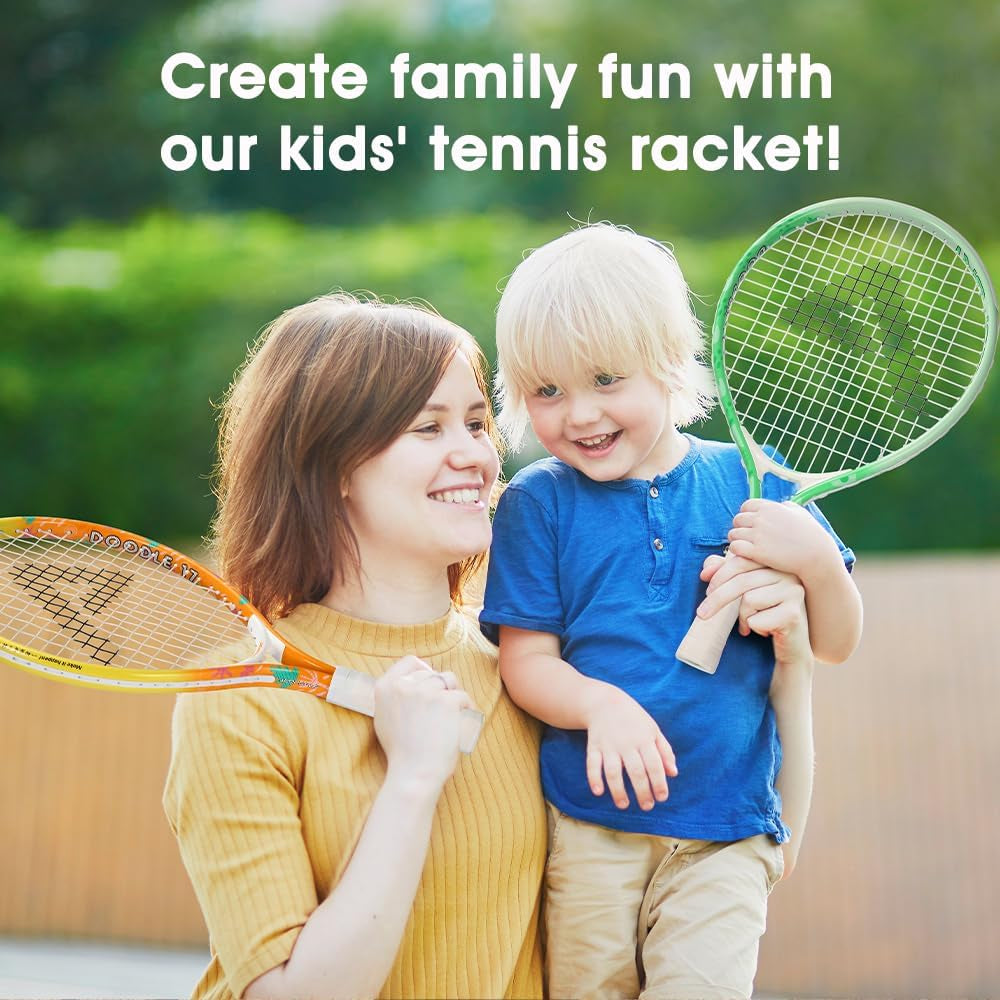 17" Graffiti Pink Kids Tennis Racket with 17" Green Kids Tennis Racket