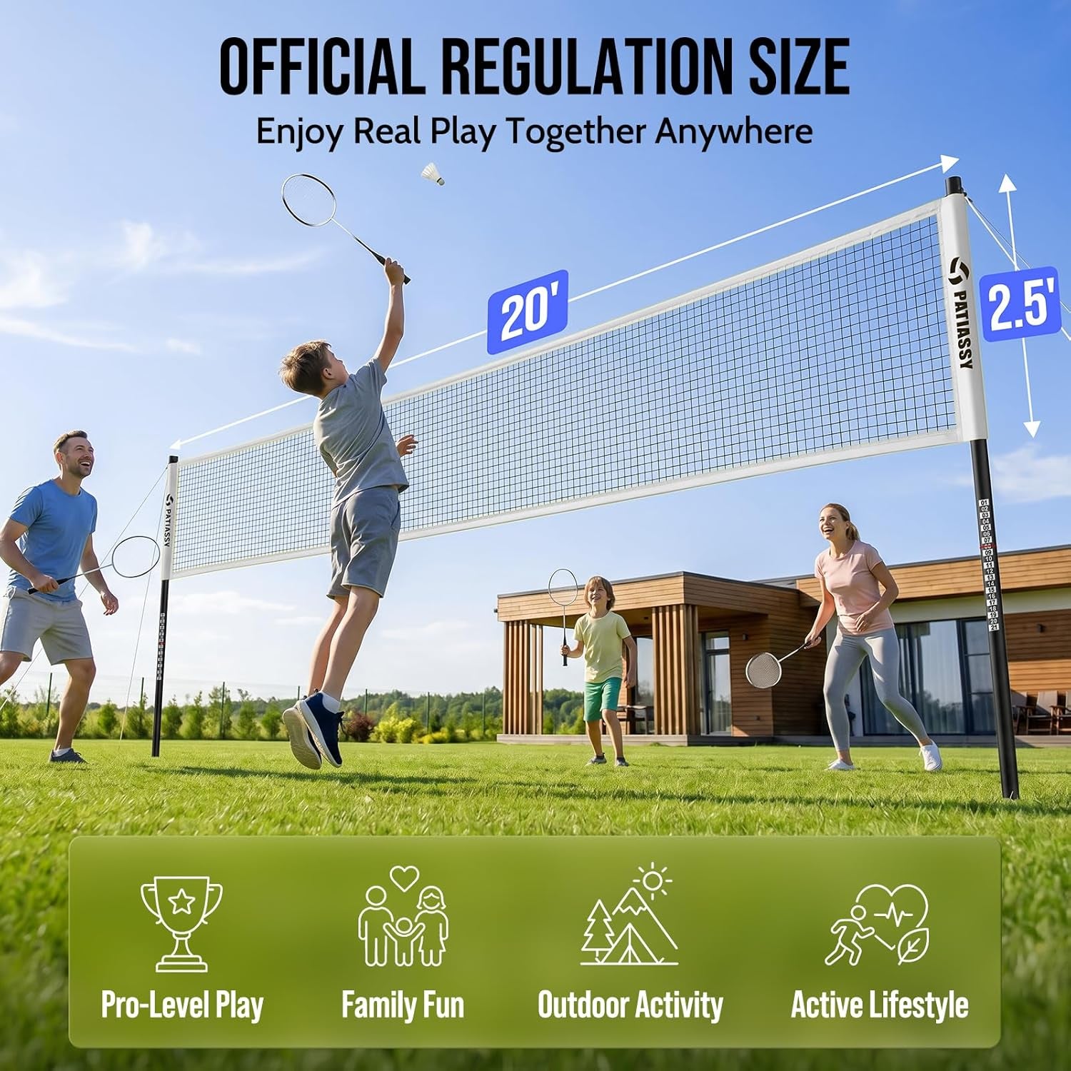 Badminton Set for Backyard, Outdoor Badminton Net with Anti-Sag Design, 4 Professional Badminton Rackets, 4 Shuttlecocks and Carry Bag for Lawn or Beach