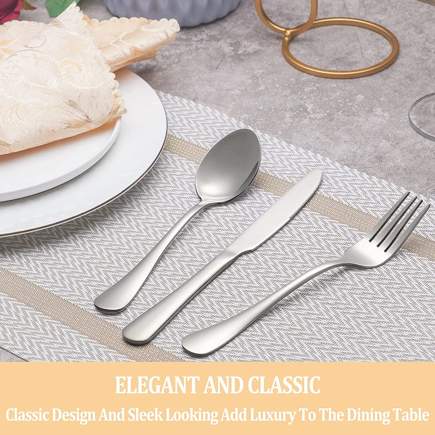 50 Piece Silverware Set Service for 10. Premium Stainless Steel Flatware Set