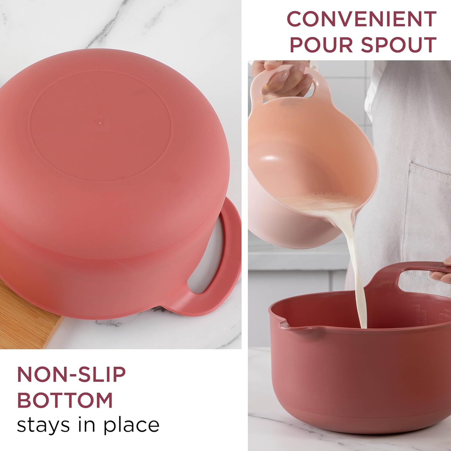 Nesting Plastic Mixing Bowl Set with Pour Spouts and Handles